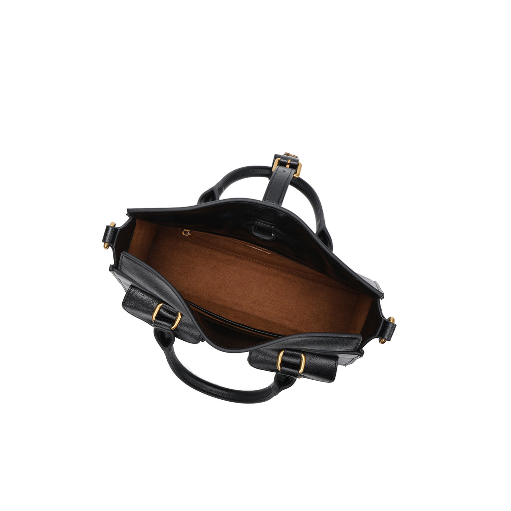Elegant Structured Leather Shoulder Bag for Women – Top Handle & Crossbody Handbag with Gold Hardware