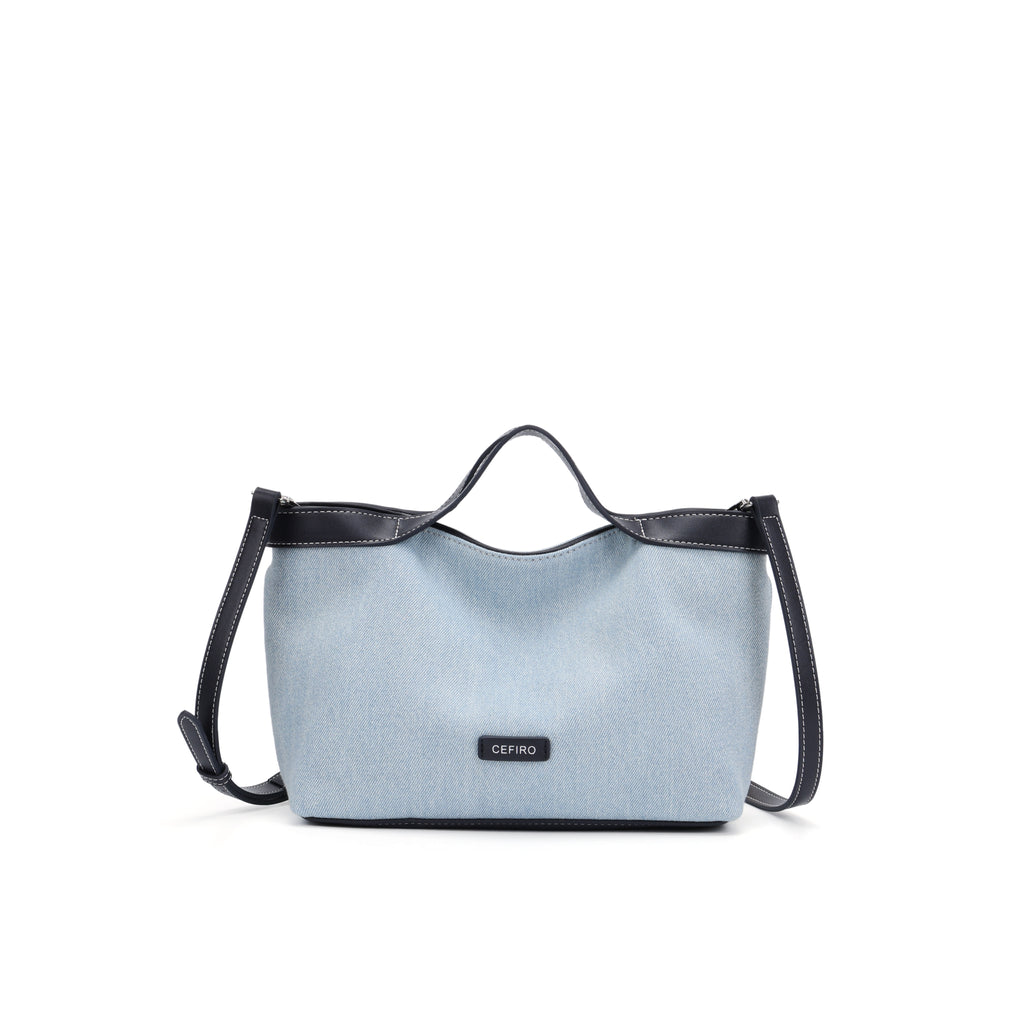 CEFIRO Denim Shoulder Bag with Vegan Leather Trim
