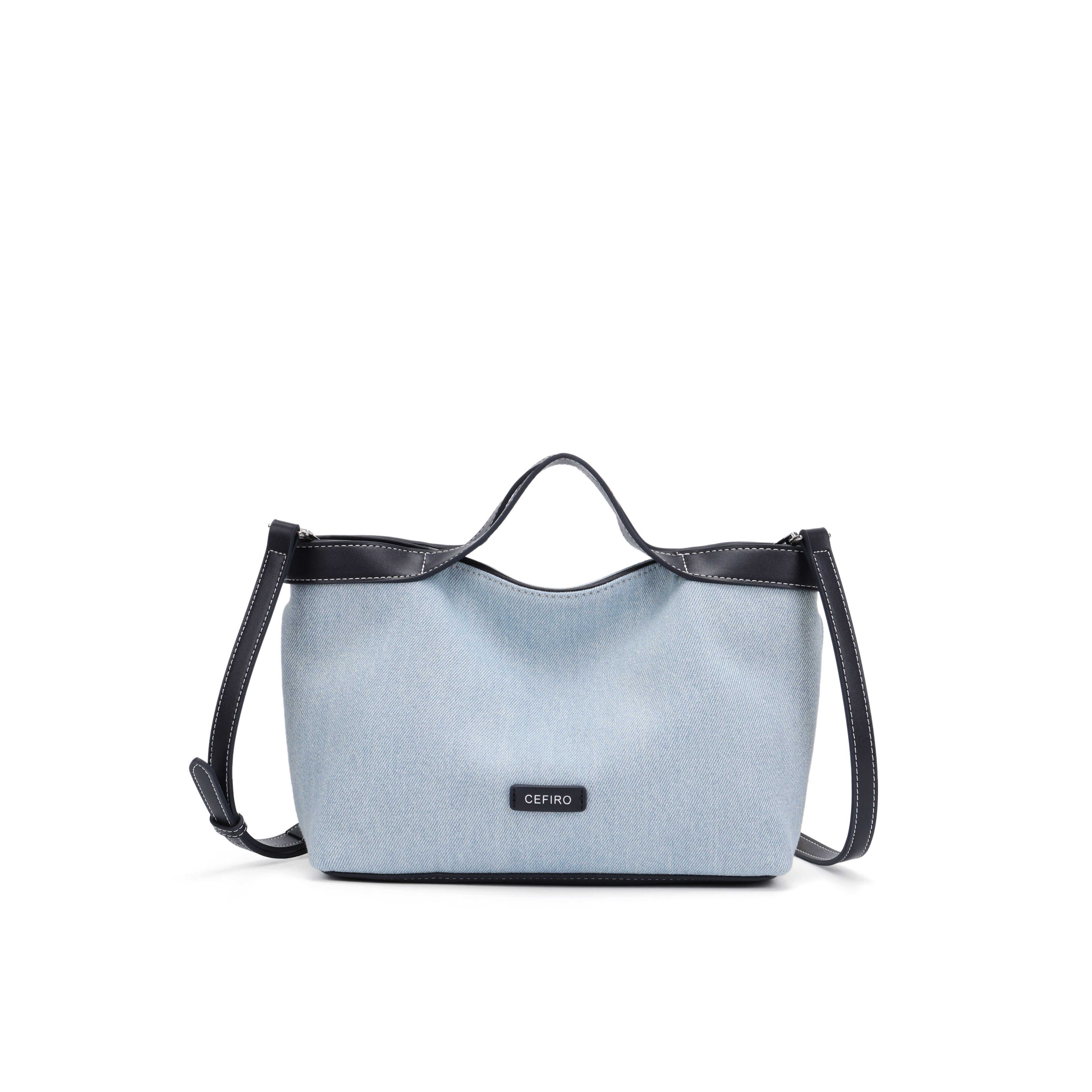 CEFIRO Denim Shoulder Bag with Vegan Leather Trim