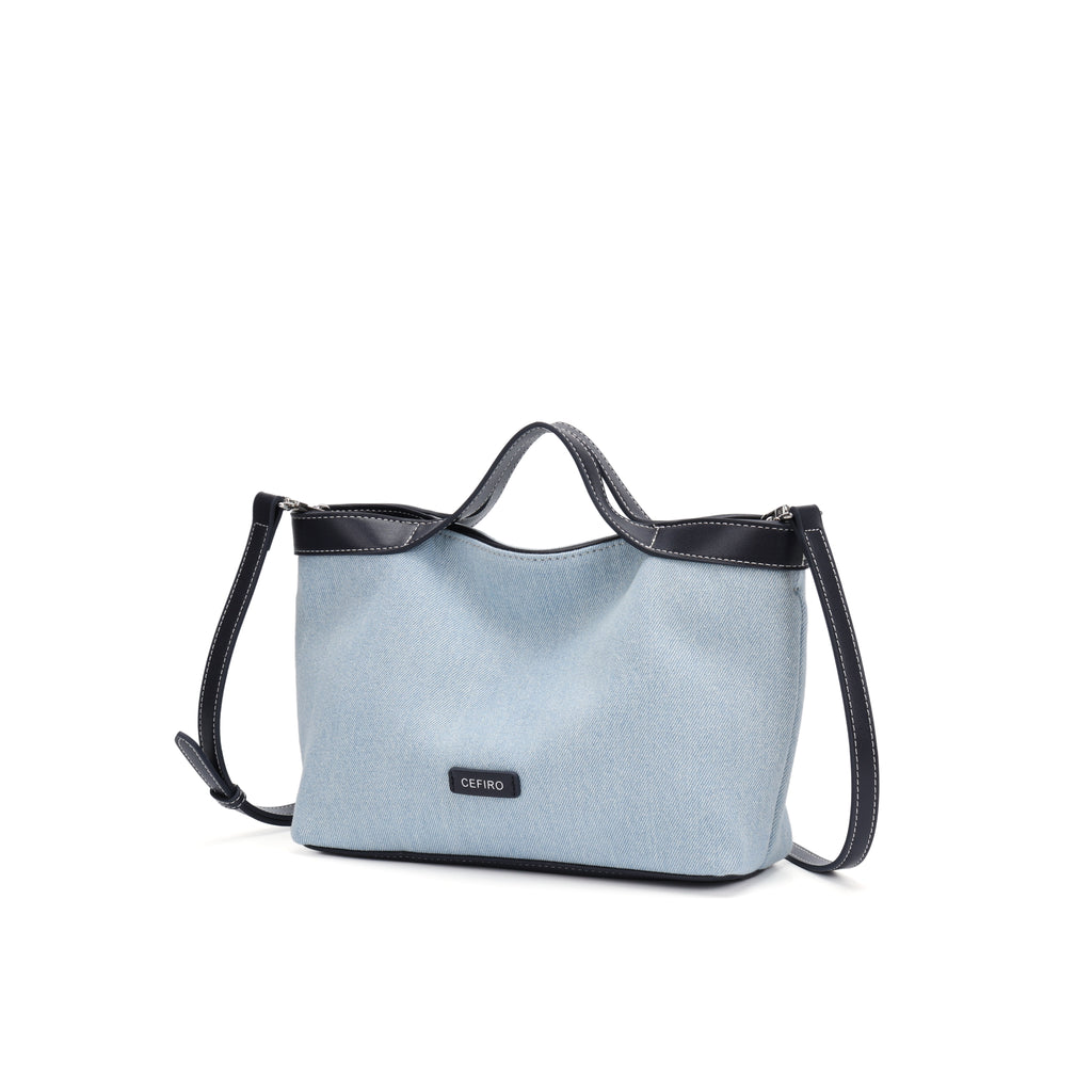 CEFIRO Denim Shoulder Bag with Vegan Leather Trim
