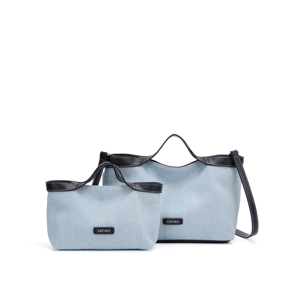 CEFIRO Denim Shoulder Bag with Vegan Leather Trim