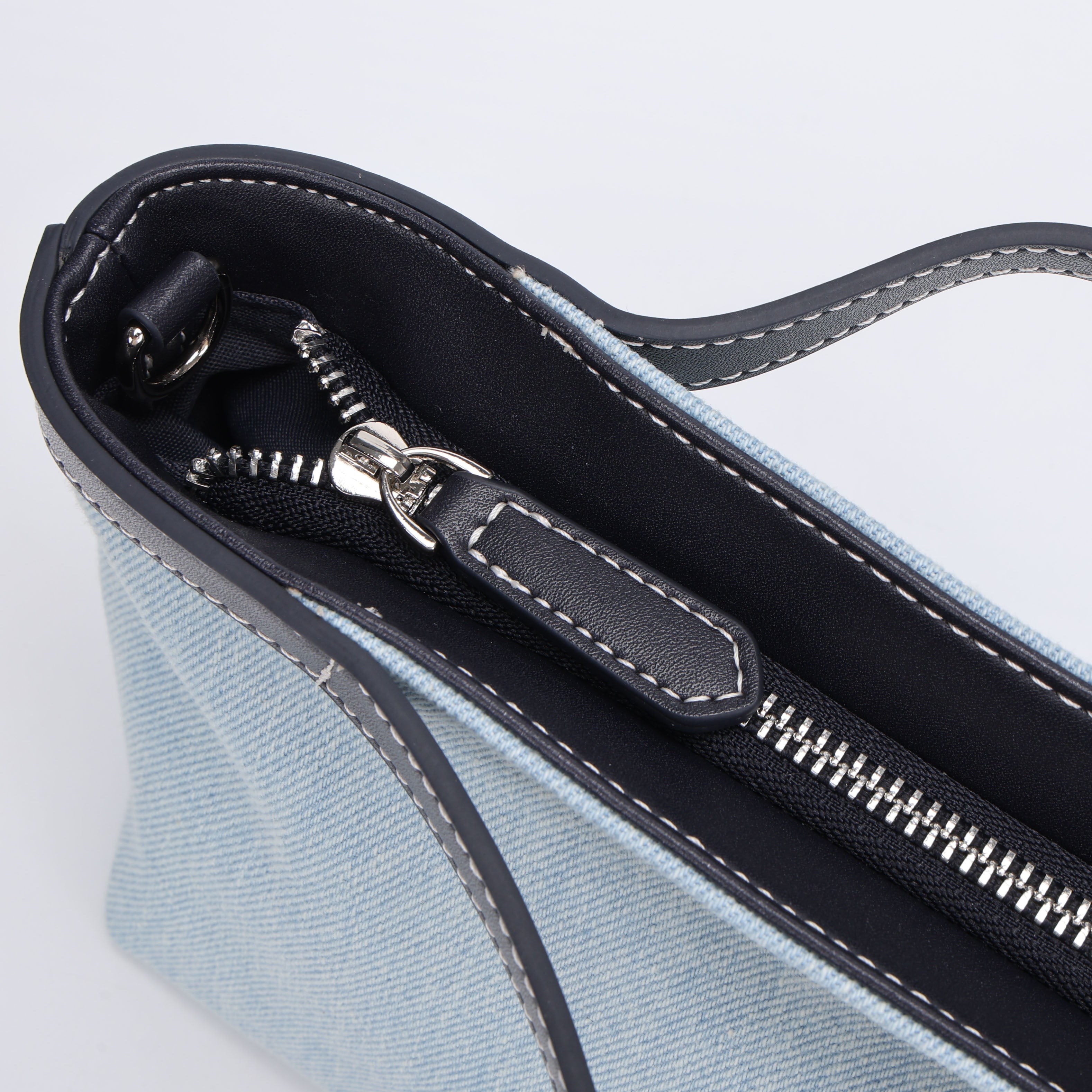 CEFIRO Denim Shoulder Bag with Vegan Leather Trim
