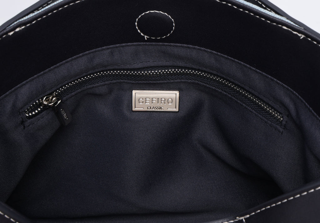 CEFIRO Denim Shoulder Bag with Vegan Leather Trim