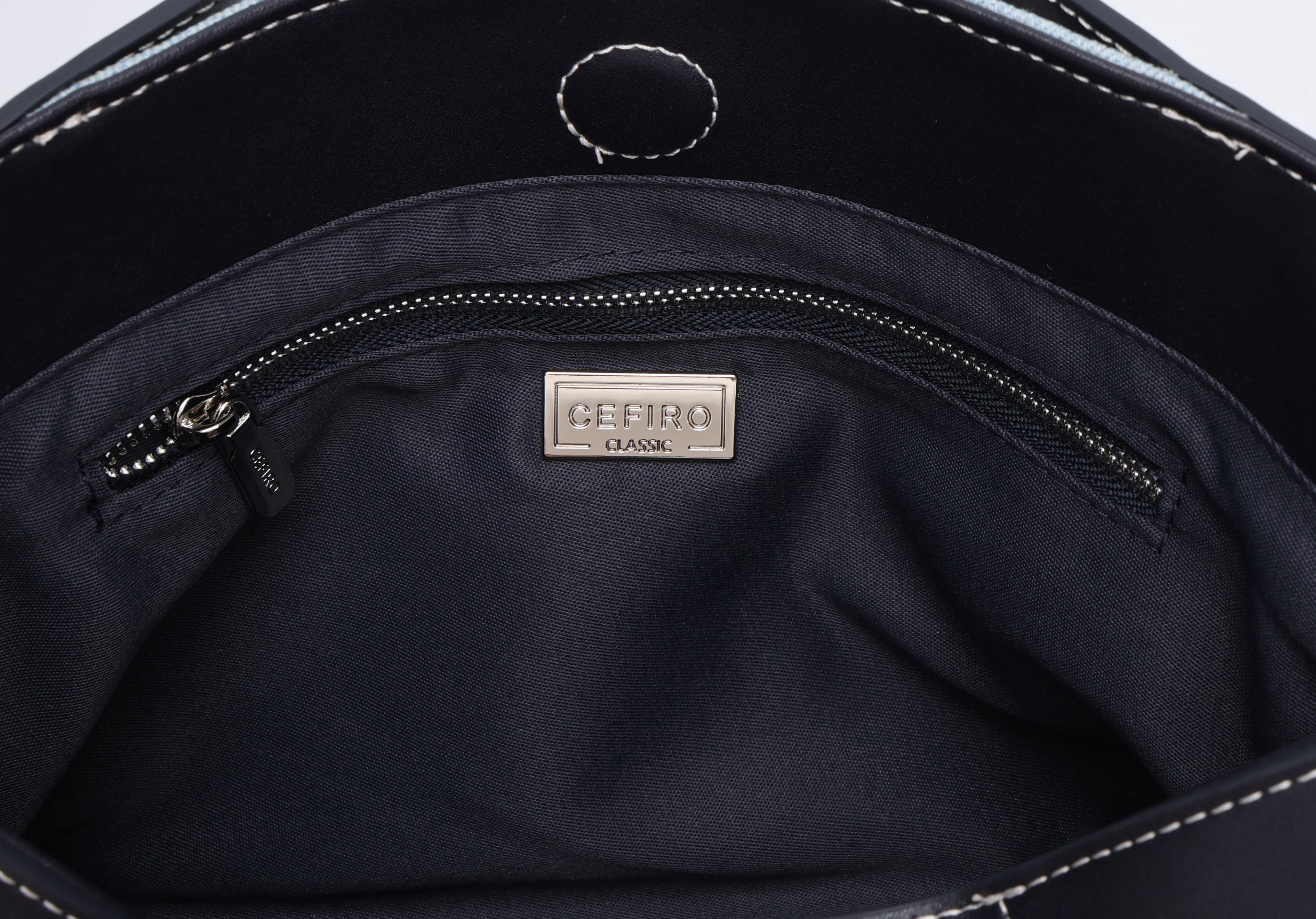 CEFIRO Denim Shoulder Bag with Vegan Leather Trim