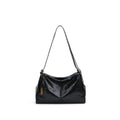 CEFIRO Glossy Vegan Leather Shoulder Bag – Black Hobo Crossbody Bag with Gold Hardware