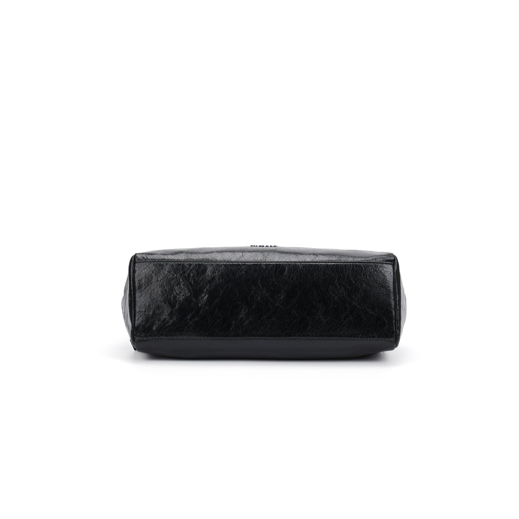 CEFIRO Glossy Vegan Leather Shoulder Bag – Black Hobo Crossbody Bag with Gold Hardware