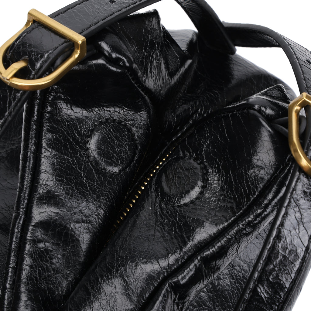 CEFIRO Glossy Vegan Leather Shoulder Bag – Black Hobo Crossbody Bag with Gold Hardware