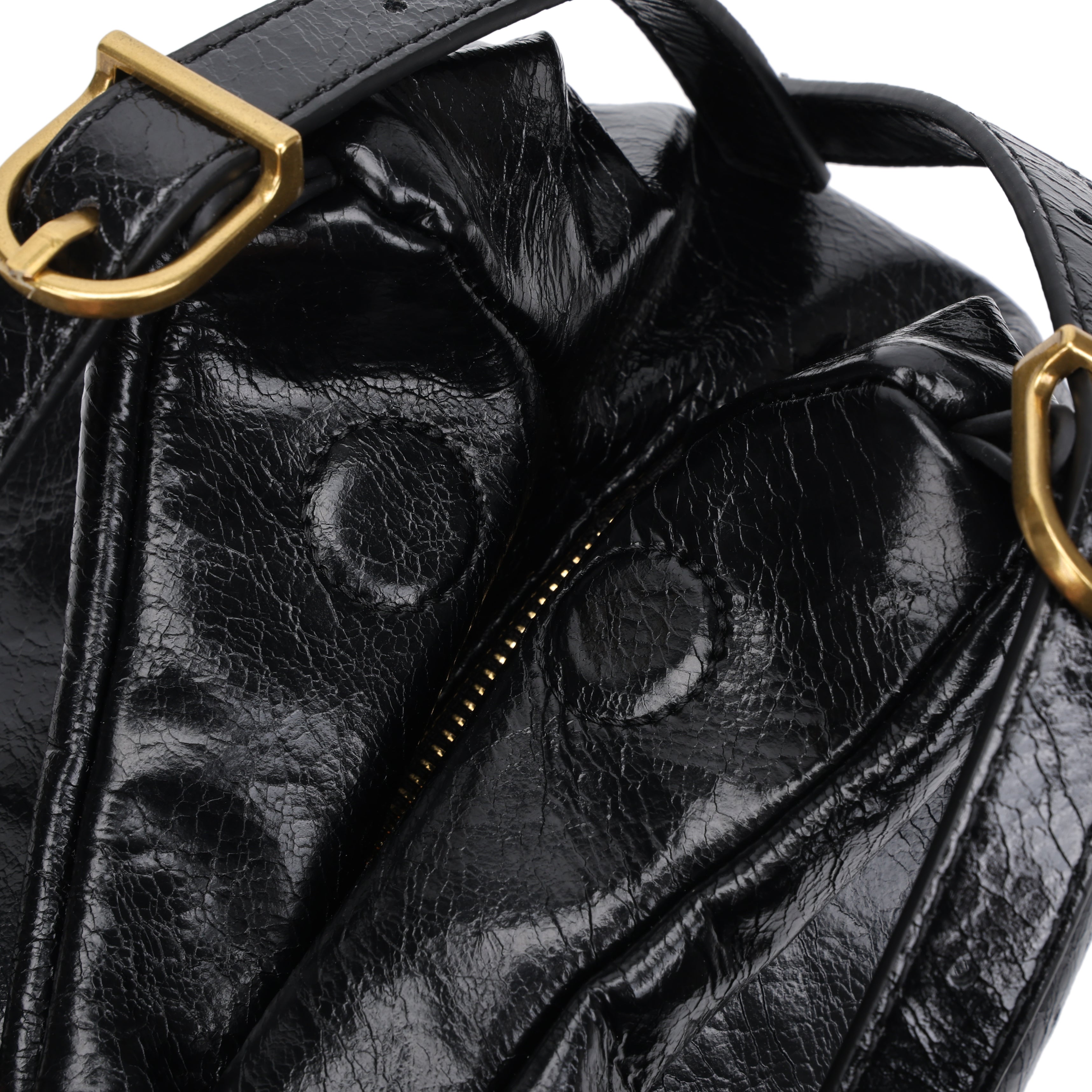 CEFIRO Glossy Vegan Leather Shoulder Bag – Black Hobo Crossbody Bag with Gold Hardware