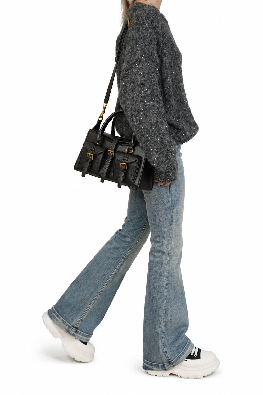 Elegant Structured Leather Shoulder Bag for Women – Top Handle & Crossbody Handbag with Gold Hardware