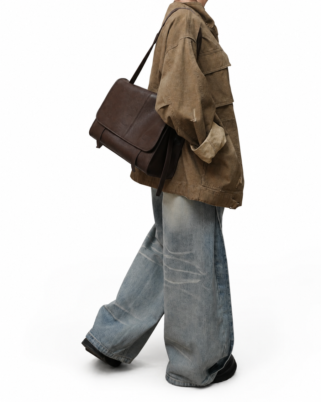 CEFIRO Large Envelope Shoulder Bag – Vintage Vegan Leather Crossbody Purse