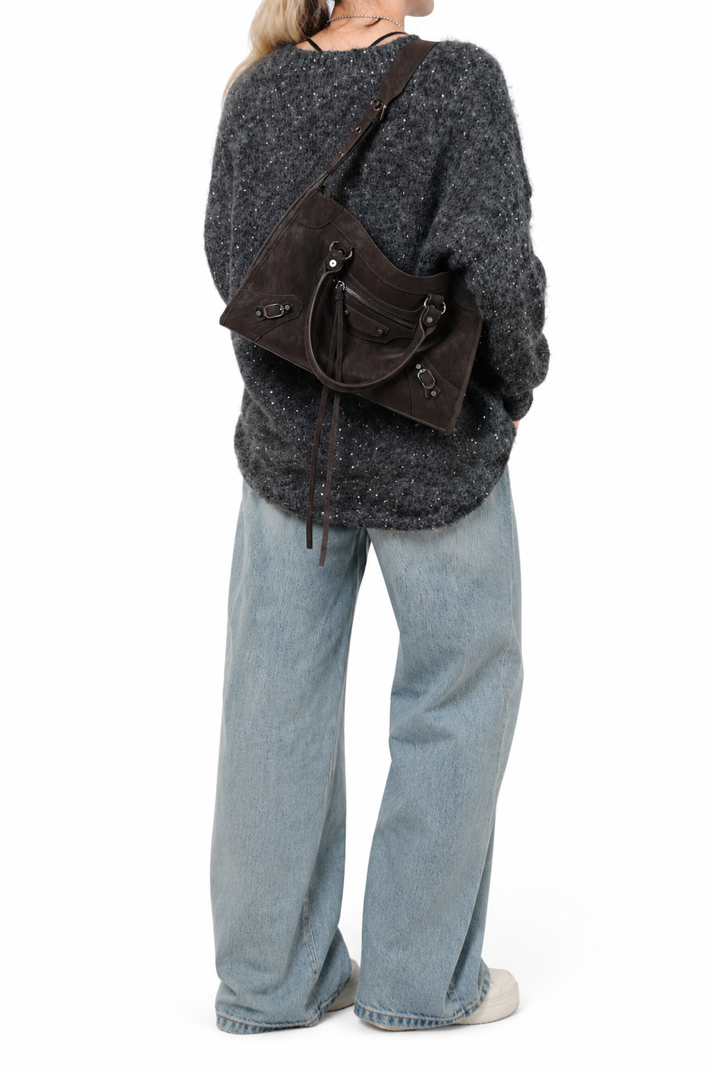 Vintage Leather Shoulder Bag Women Structured Crossbody Bag