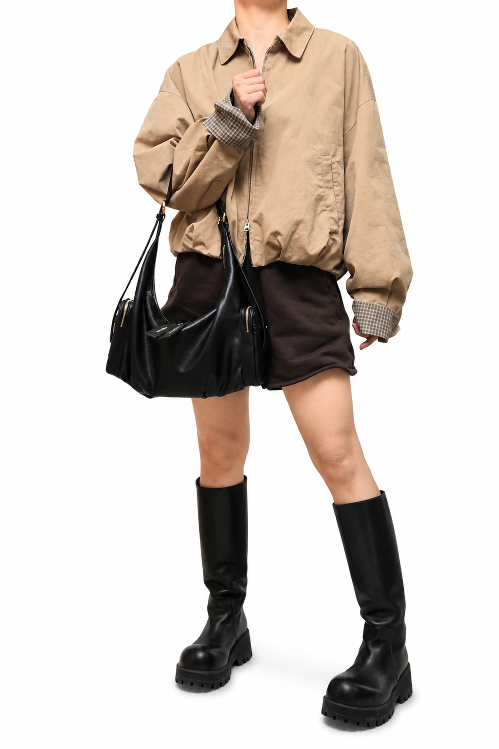 CEFIRO Soft Lambskin Shoulder Bag – Black Crescent Hobo Bag with Adjustable Strap