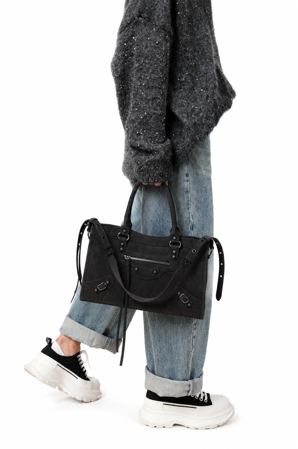 Vintage Leather Shoulder Bag Women Structured Crossbody Bag