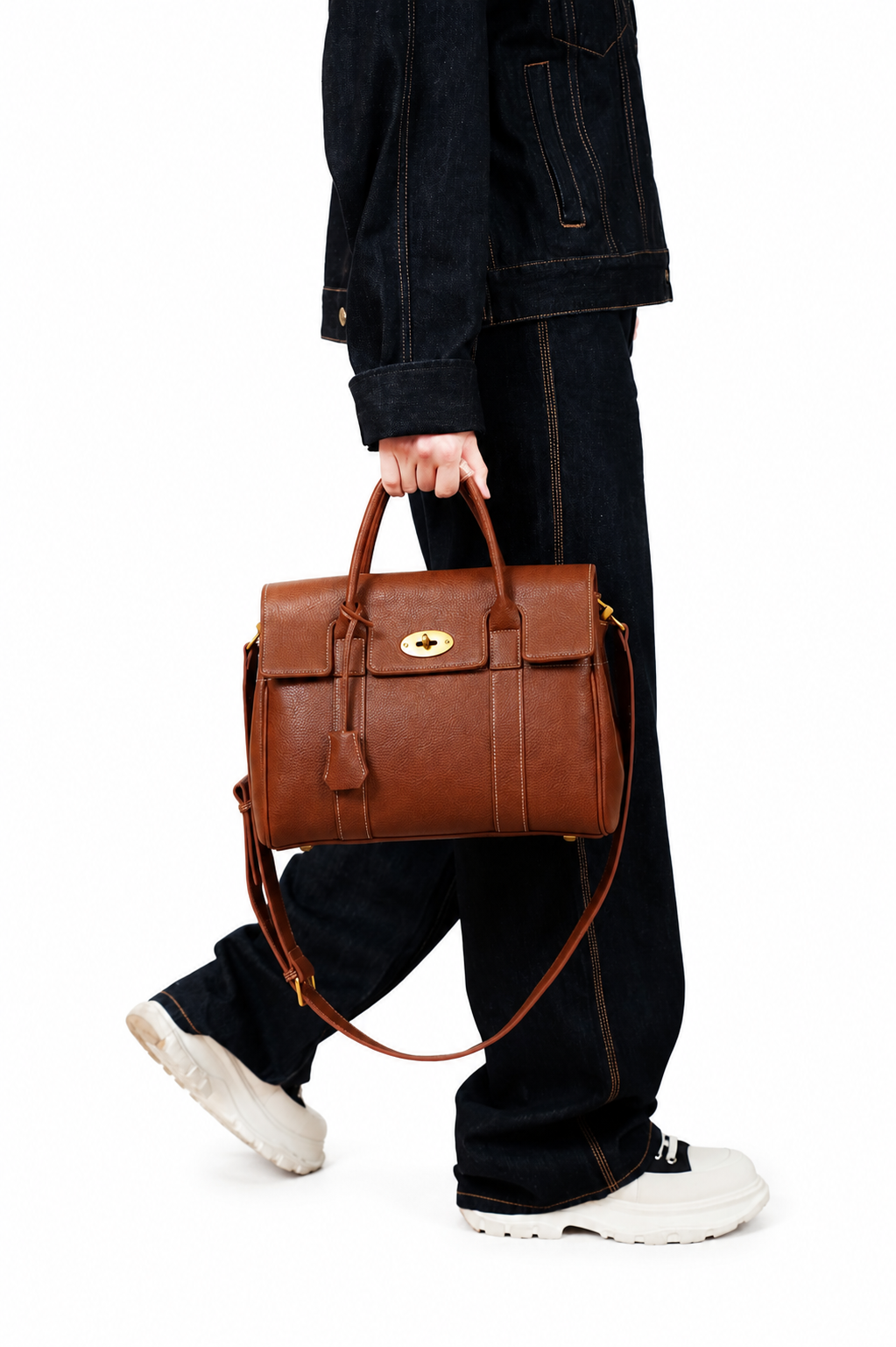 Elegant Structured Leather Top Handle Bag for Women – Vintage Shoulder & Crossbody Handbag