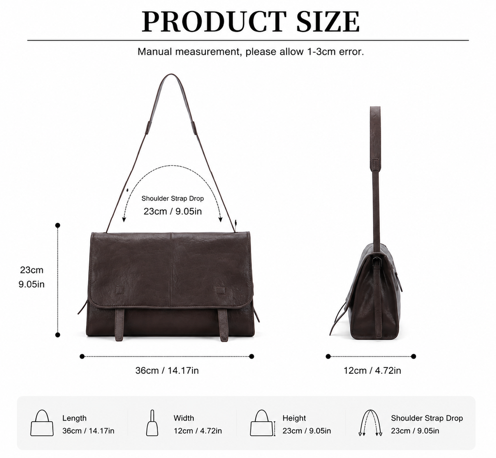 CEFIRO Large Envelope Shoulder Bag – Vintage Vegan Leather Crossbody Purse