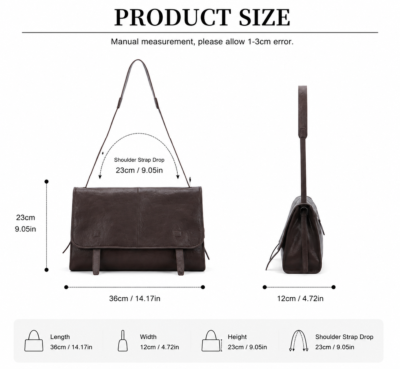 CEFIRO Large Envelope Shoulder Bag – Vintage Vegan Leather Crossbody Purse