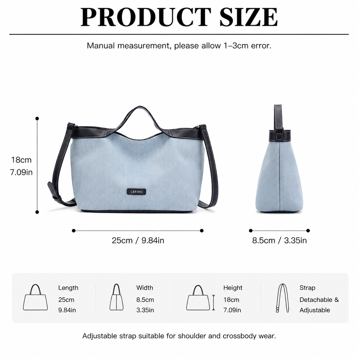 CEFIRO Denim Shoulder Bag with Vegan Leather Trim