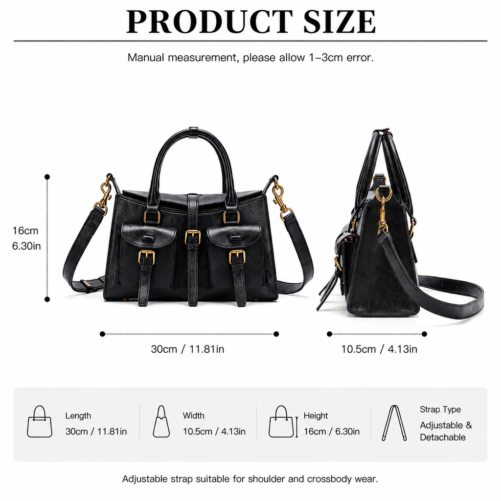 Elegant Structured Leather Shoulder Bag for Women – Top Handle & Crossbody Handbag with Gold Hardware