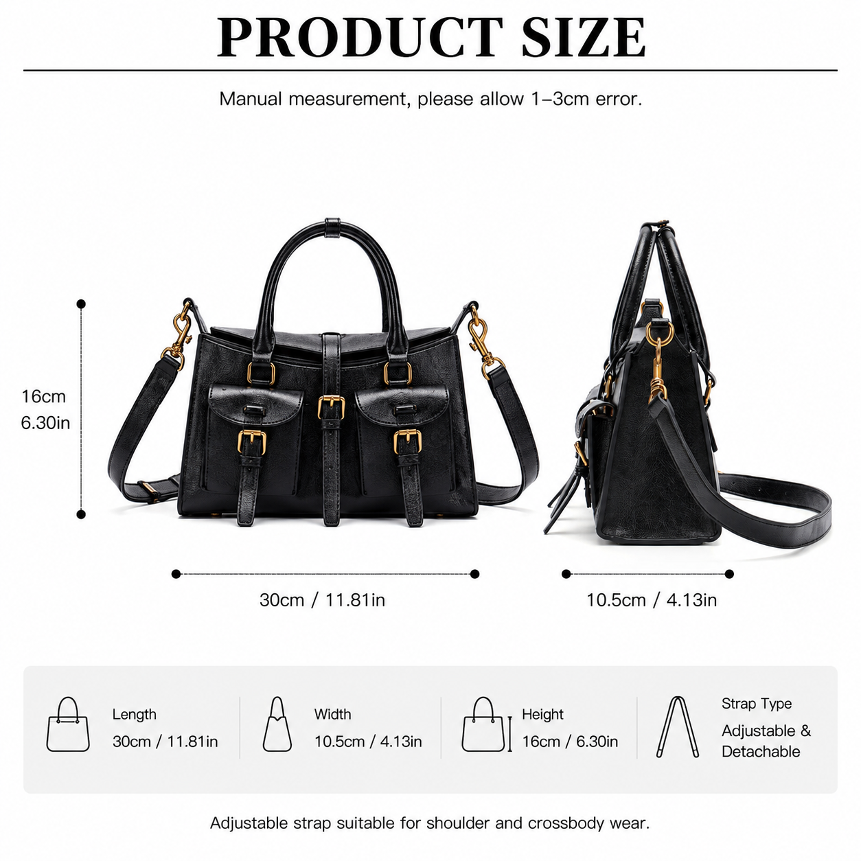 Elegant Structured Leather Shoulder Bag for Women – Top Handle & Crossbody Handbag with Gold Hardware