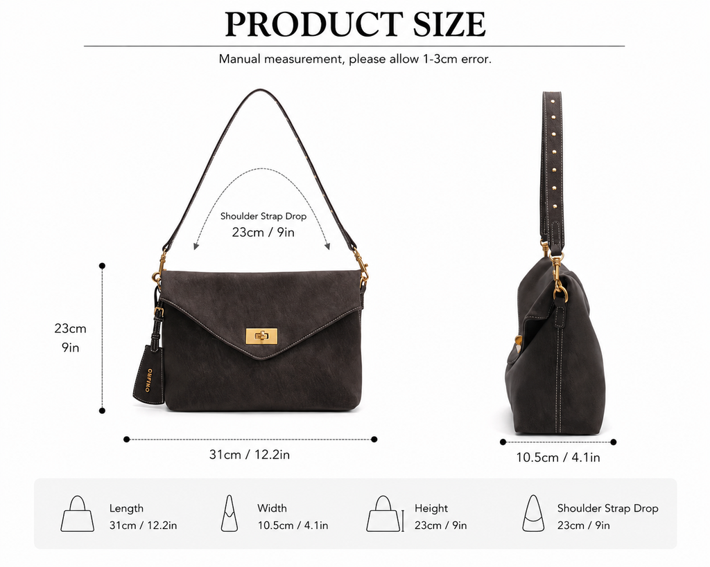 CEFIRO Envelope Shoulder Bag – Brown Vegan Leather Crossbody Clutch Bag
