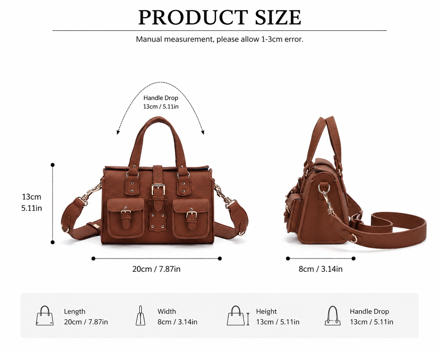 Cefiro Roxanne Bag Mini - Chic Artificial Leather Handbag with Golden Hardware & Detachable Strap for Everyday Use