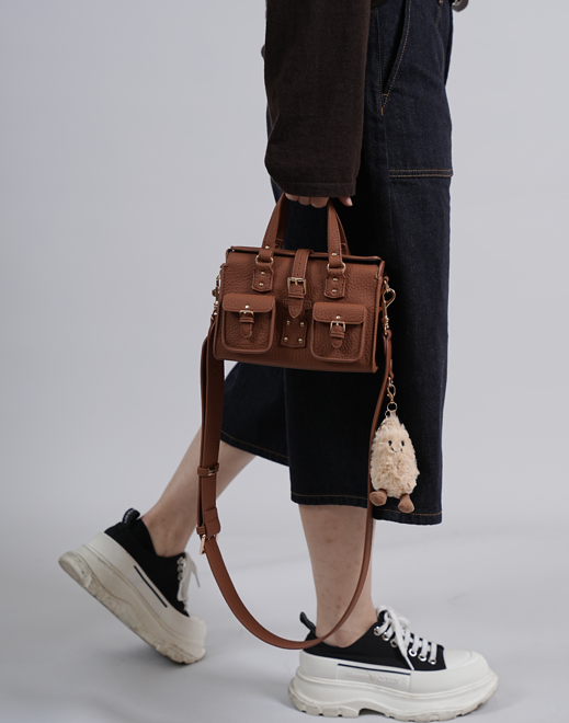 Cefiro Roxanne Bag Mini - Chic Artificial Leather Handbag with Golden Hardware & Detachable Strap for Everyday Use